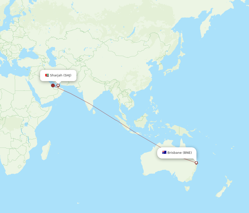 SHJ to BNE flights and routes map