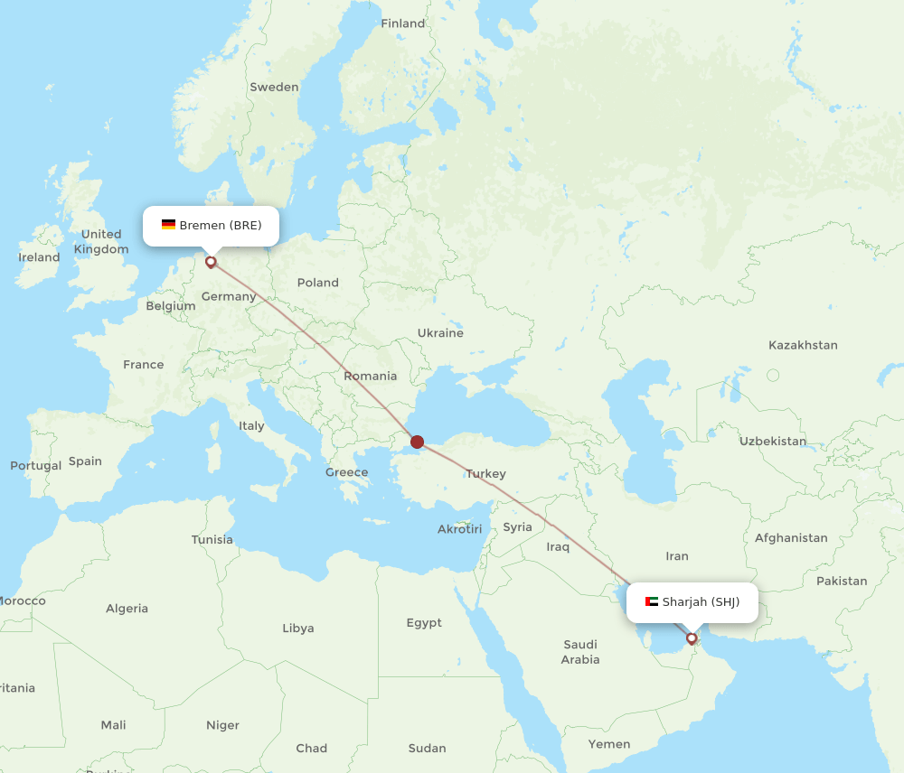 SHJ-BRE flight routes