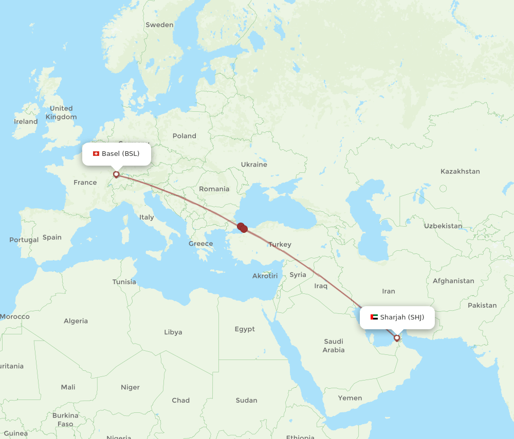 SHJ-BSL flight routes