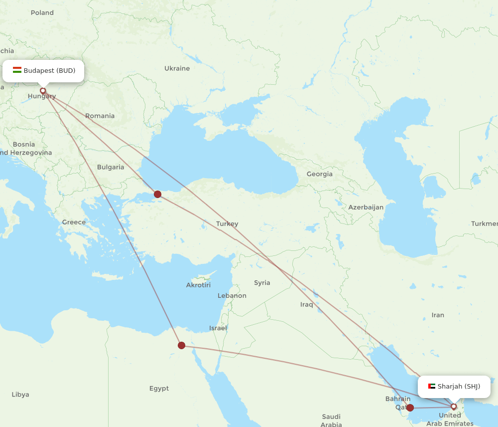 SHJ-BUD flight routes