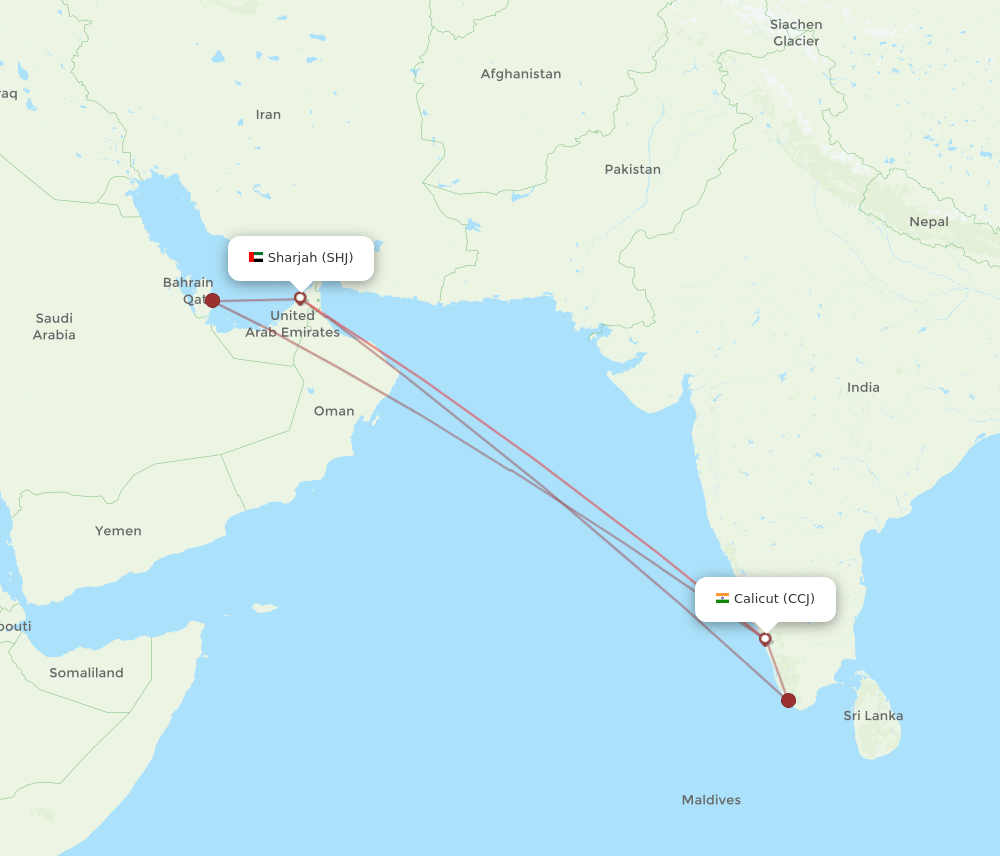 SHJ-CCJ flight routes