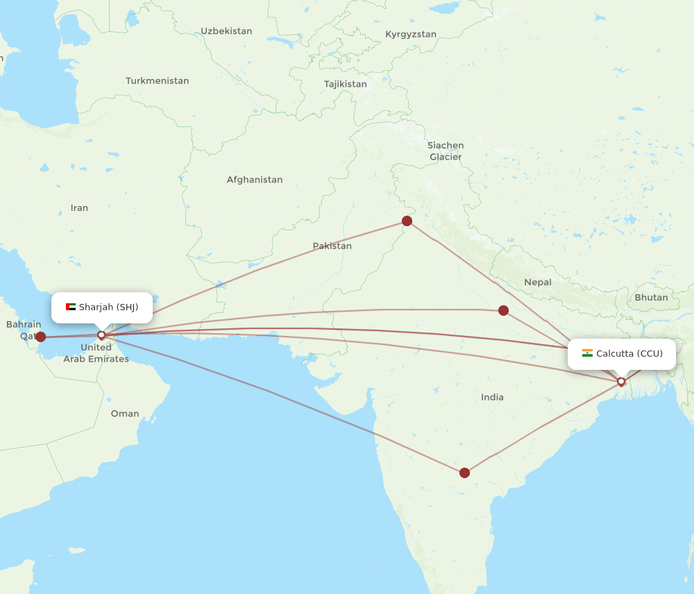 SHJ-CCU flight routes
