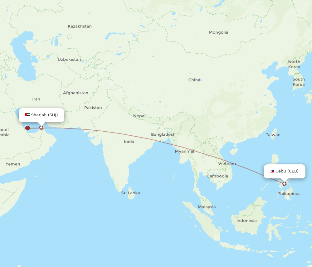 SHJ-CEB flight routes