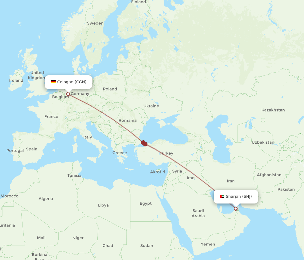 SHJ to CGN flights and routes map