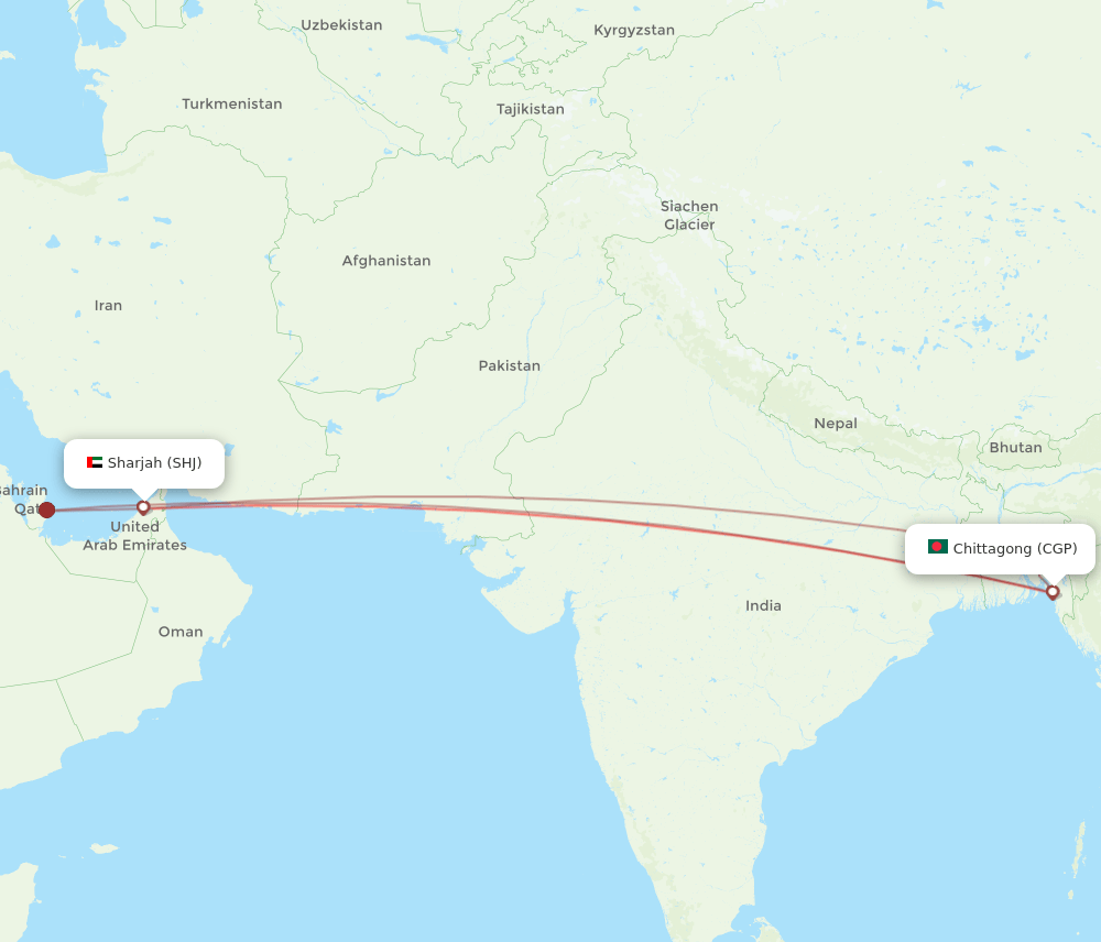 SHJ-CGP flight routes