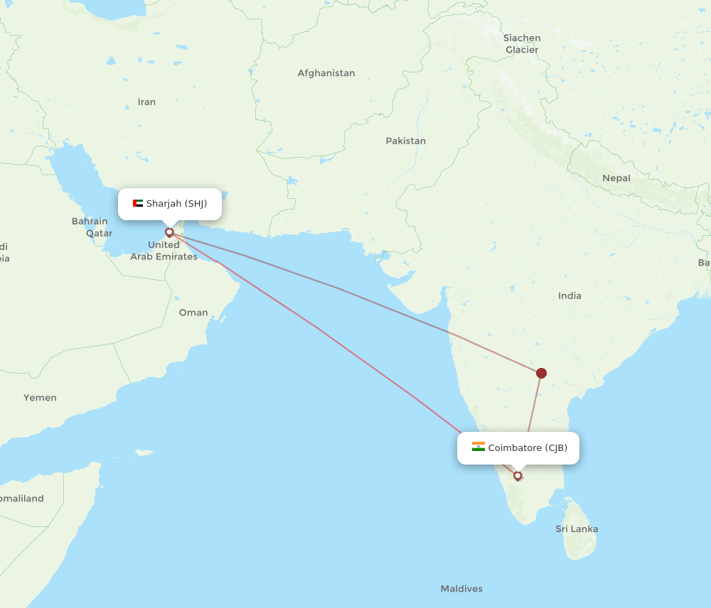 SHJ-CJB flight routes