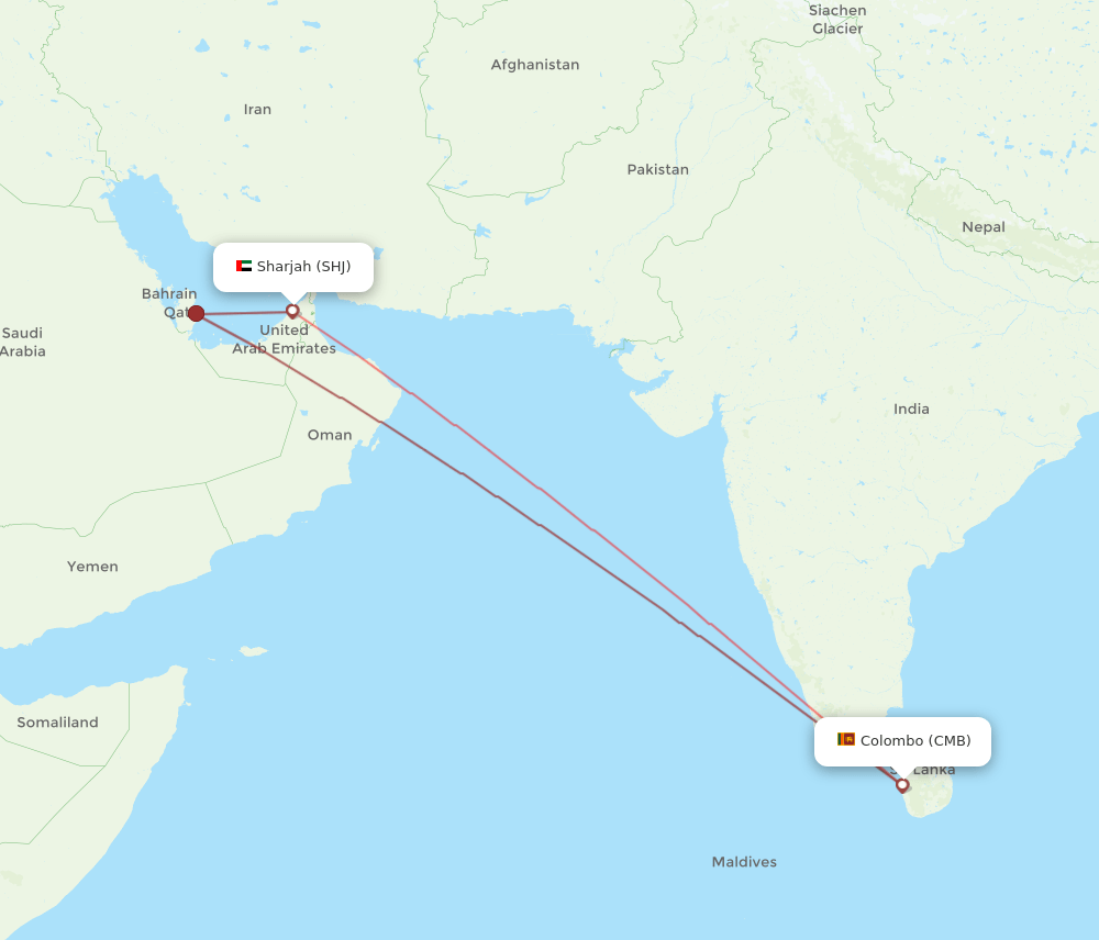 SHJ to CMB flights and routes map