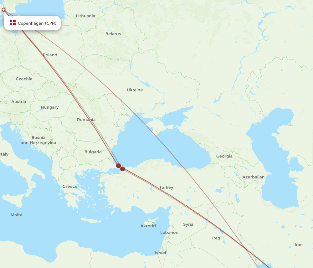 SHJ-CPH flight routes