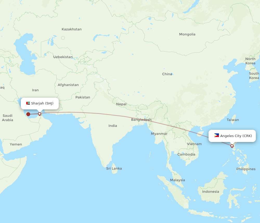 SHJ-CRK flight routes