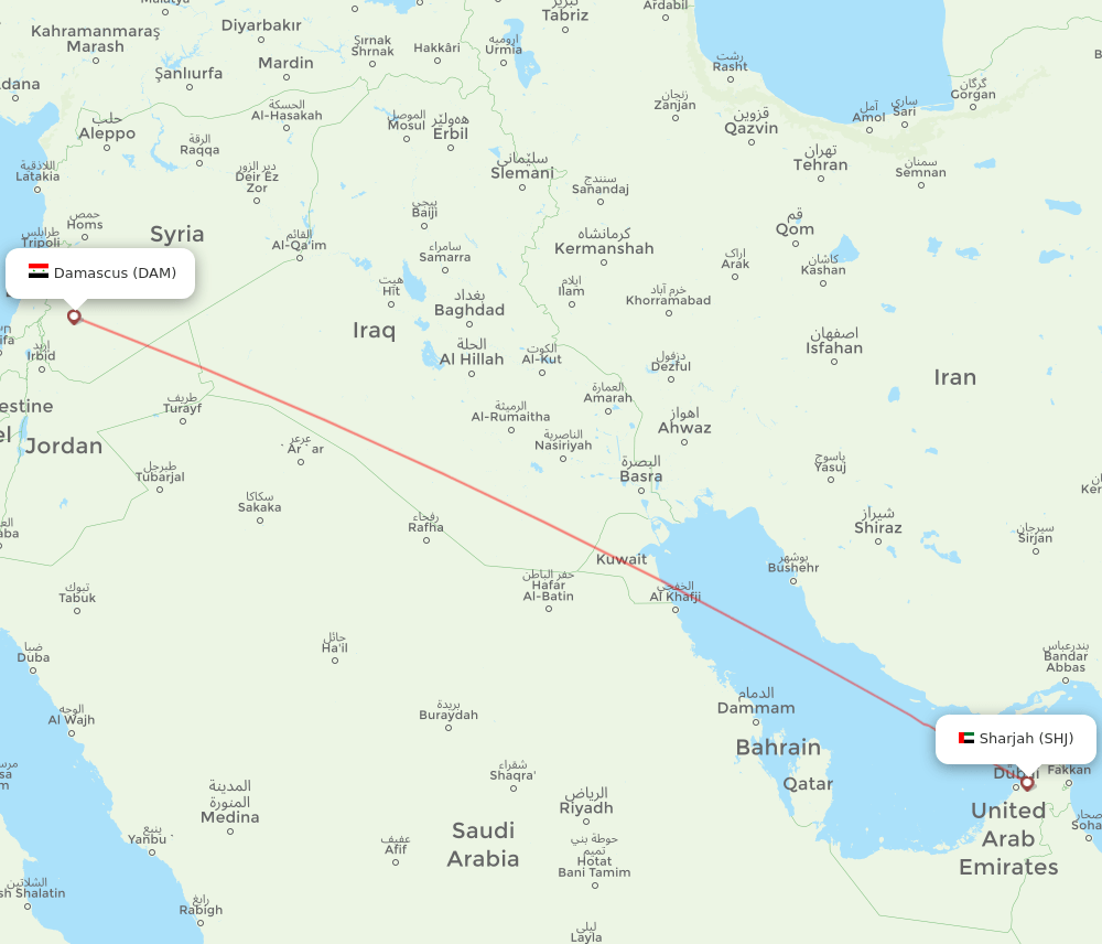 SHJ-DAM flight routes