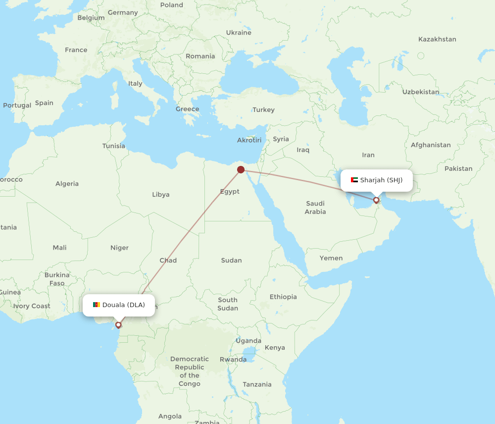 SHJ-DLA flight routes