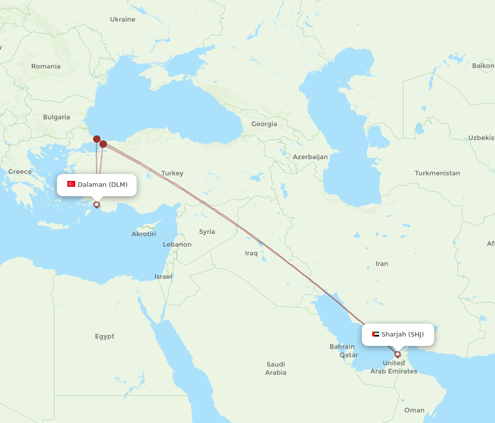 SHJ to DLM flights and routes map