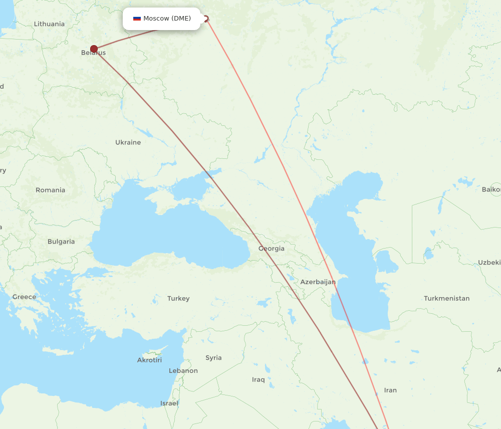 Sharjah - Moscow route map and flight paths