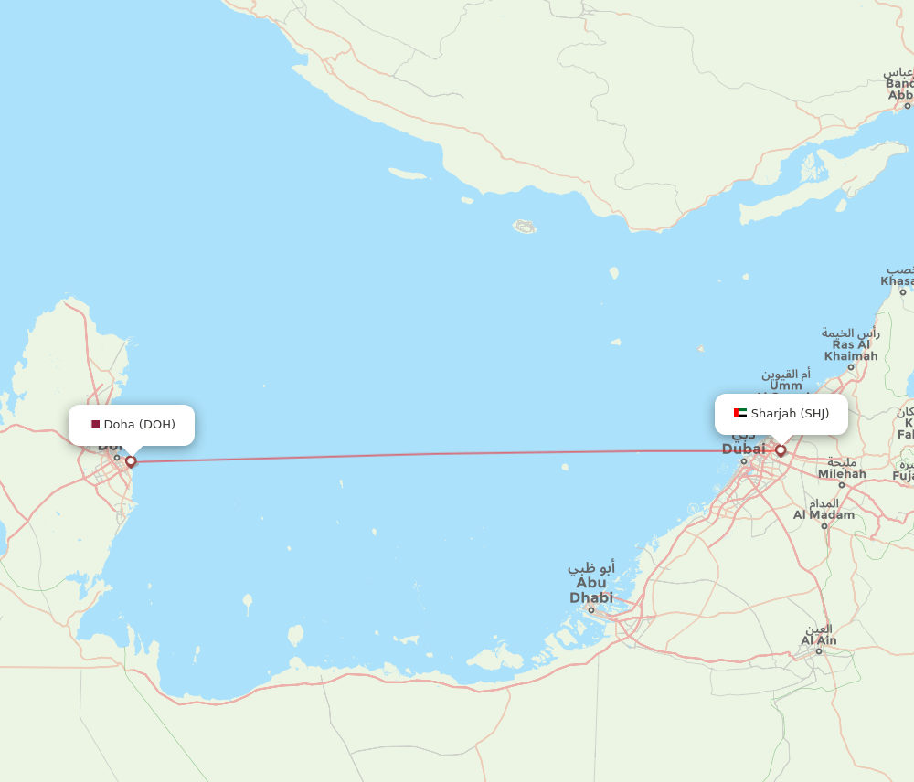 Sharjah - Doha route map and flight paths