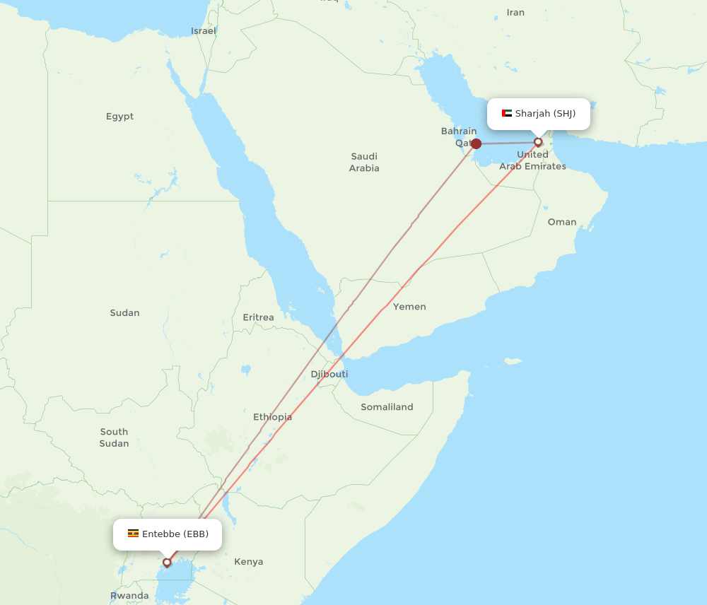 SHJ-EBB flight routes