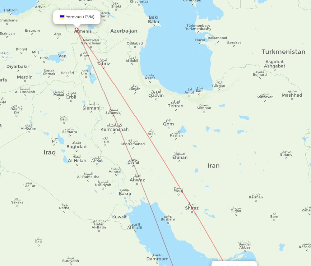 SHJ-EVN flight routes