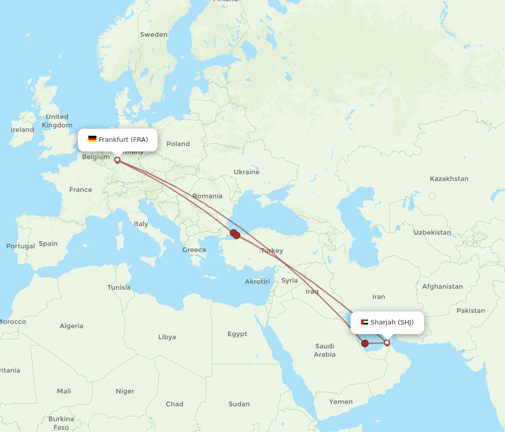 SHJ-FRA flight routes