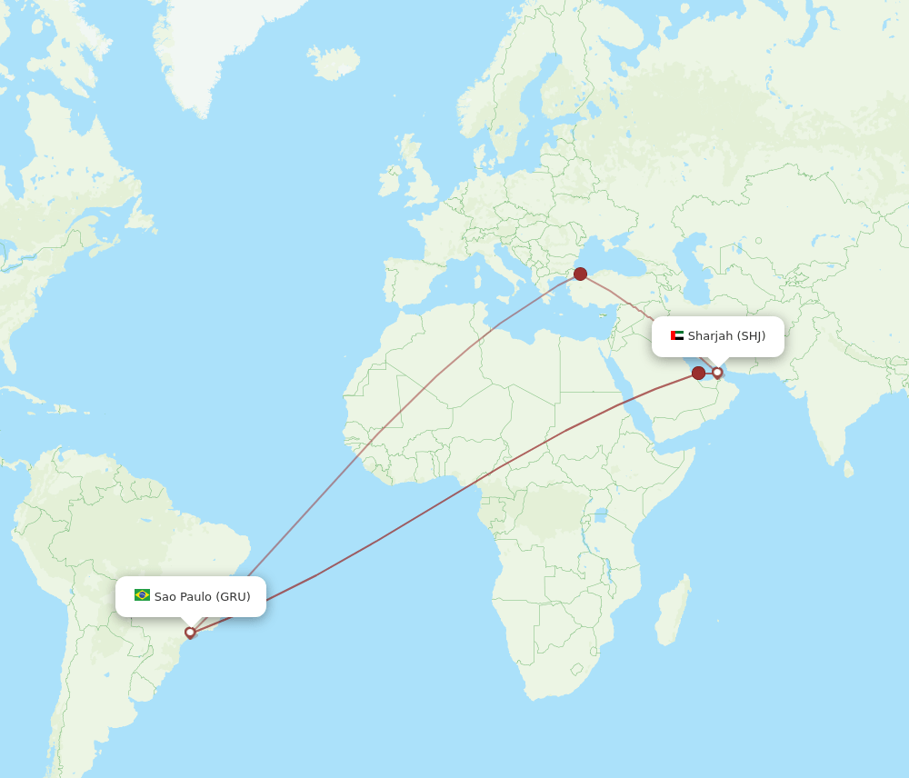 SHJ-GRU flight routes