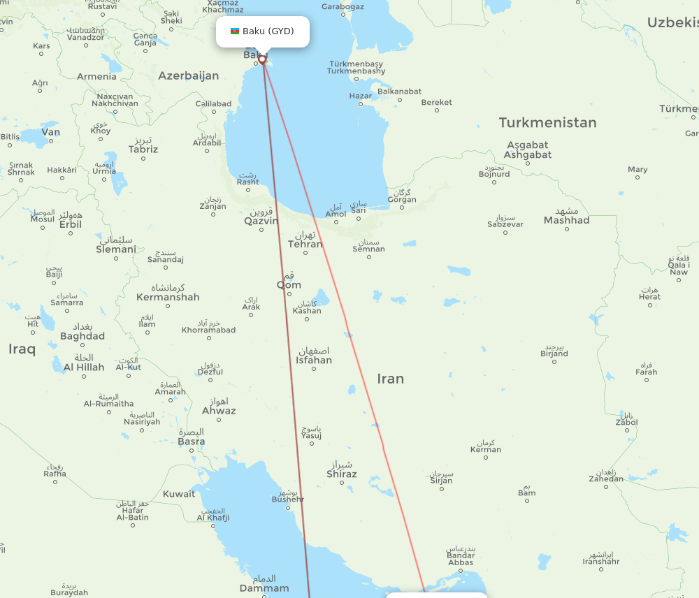 SHJ to GYD flights and routes map