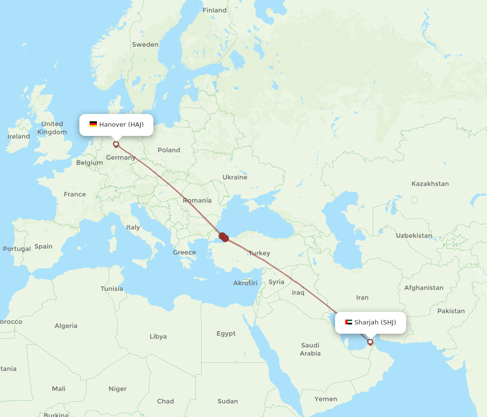 SHJ to HAJ flights and routes map