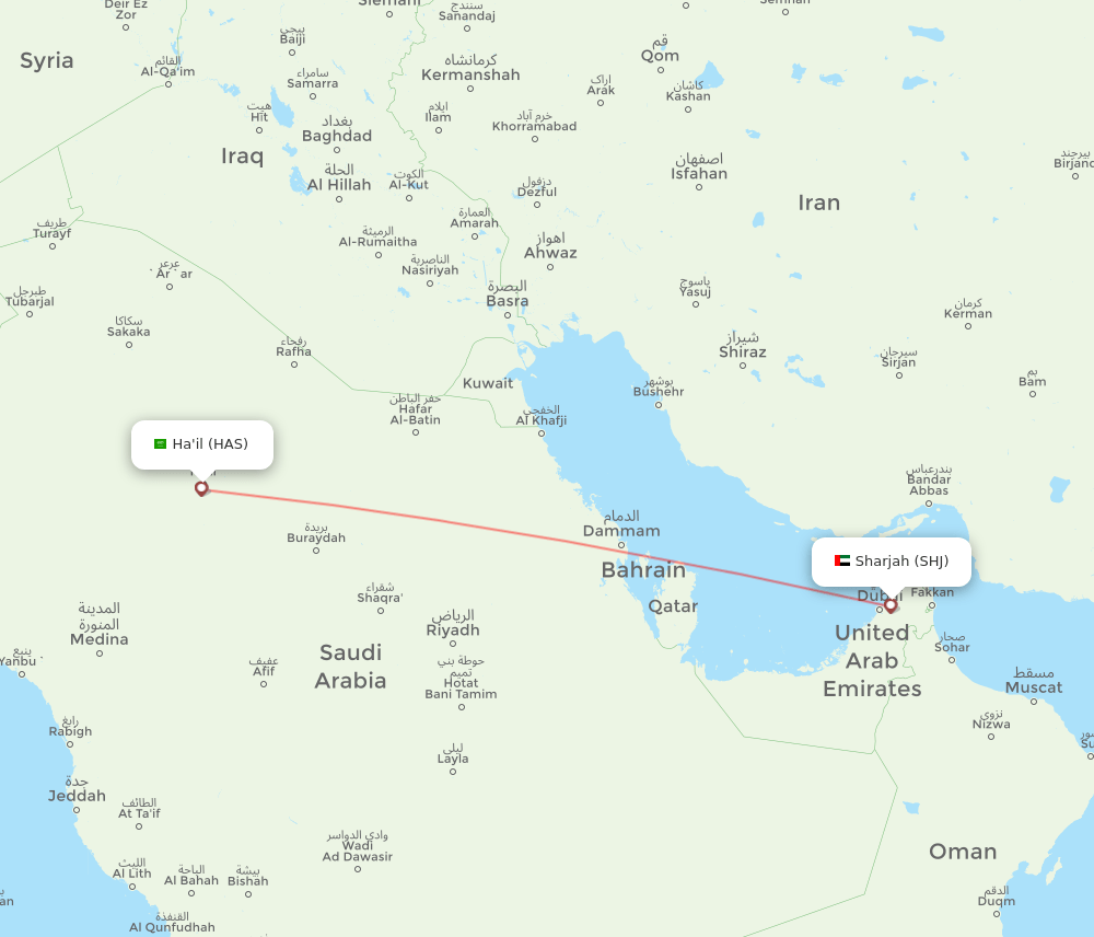 Sharjah - Hail route map and flight paths