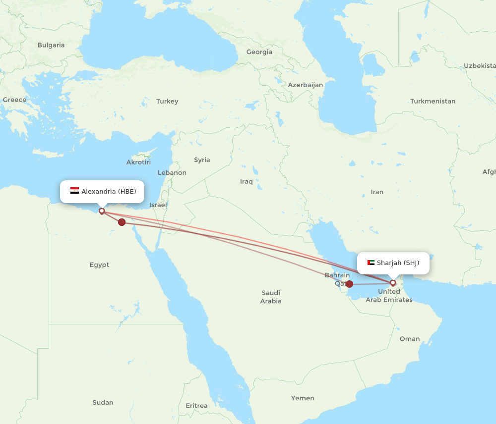 SHJ-HBE flight routes