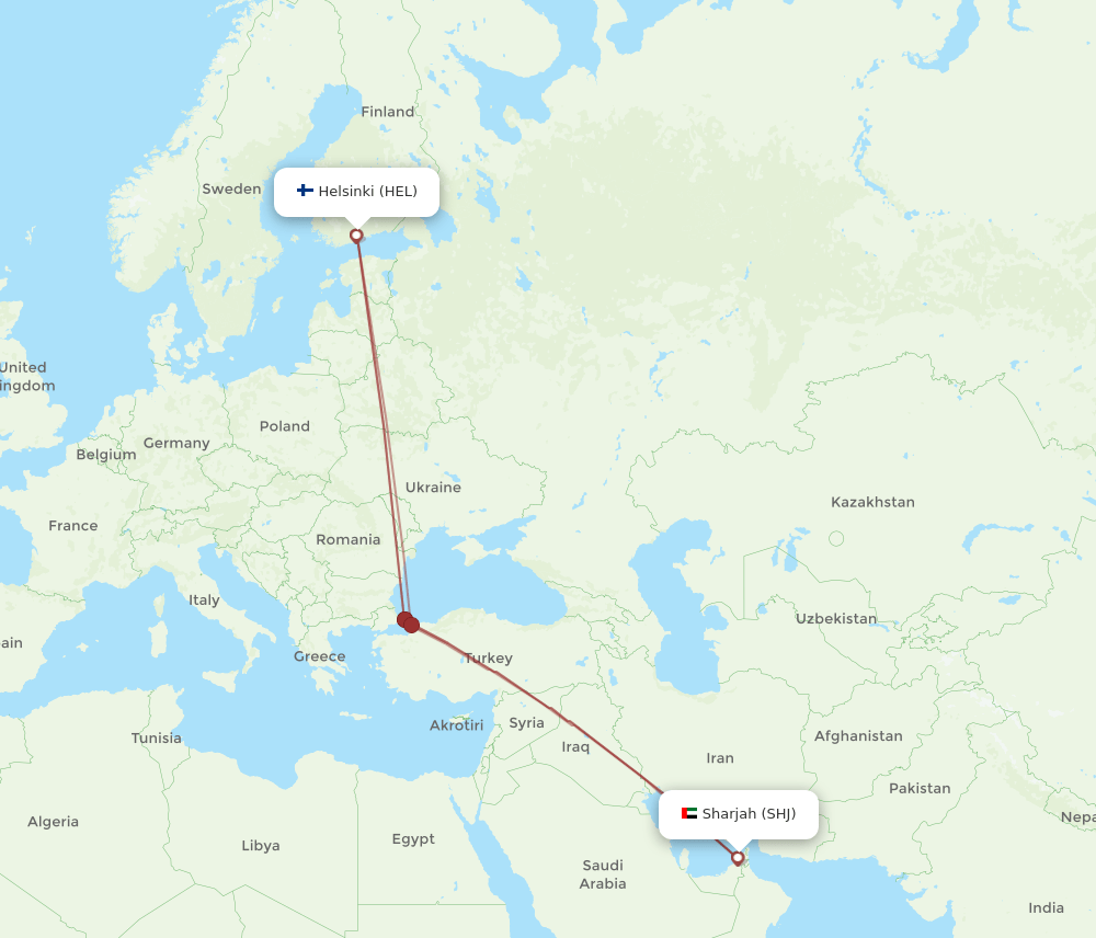 SHJ-HEL flight routes