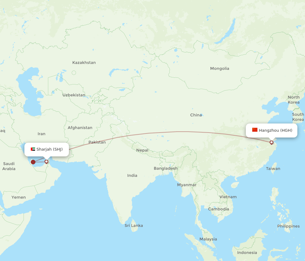SHJ-HGH flight routes