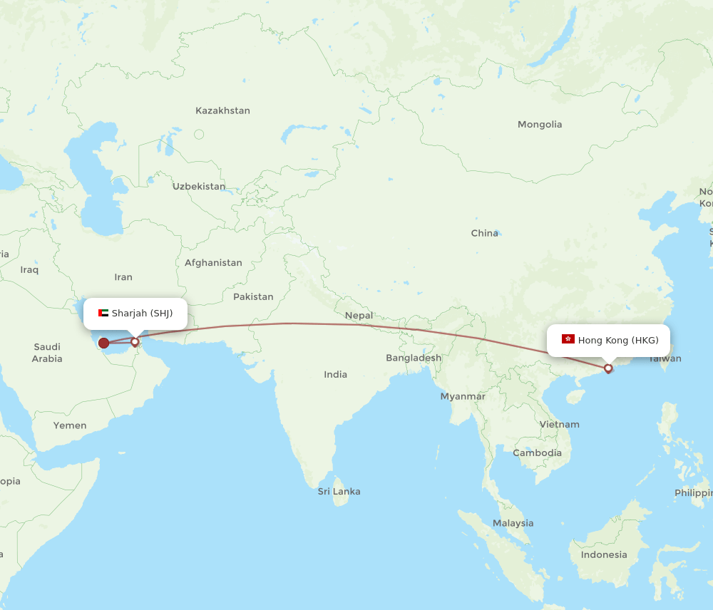SHJ-HKG flight routes