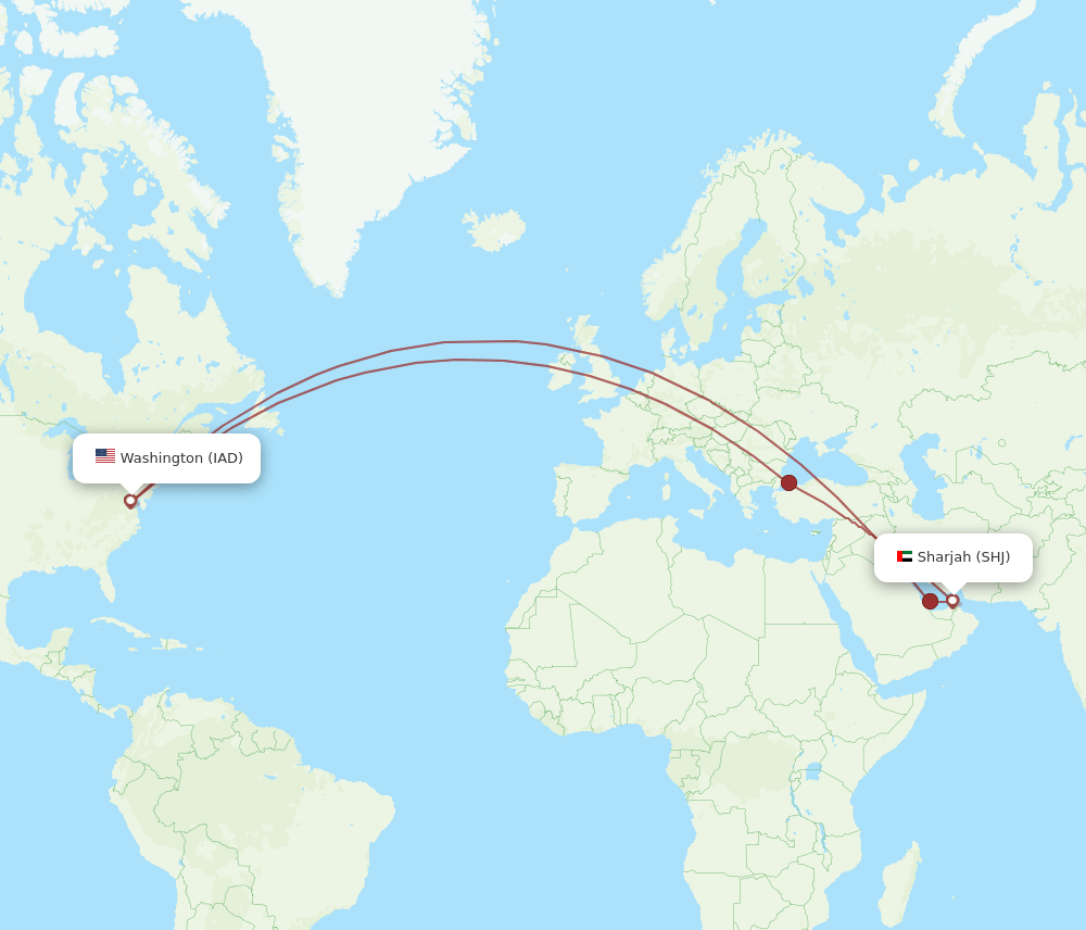 SHJ-IAD flight routes