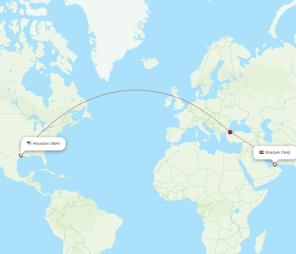 SHJ-IAH flight routes