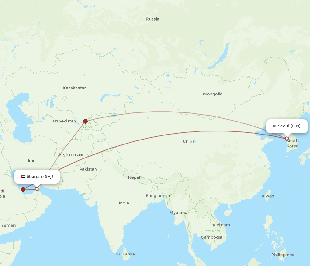 SHJ-ICN flight routes
