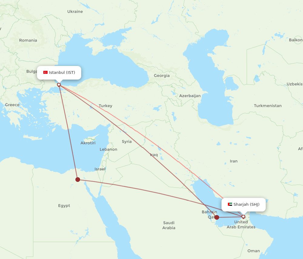 SHJ to IST flights and routes map