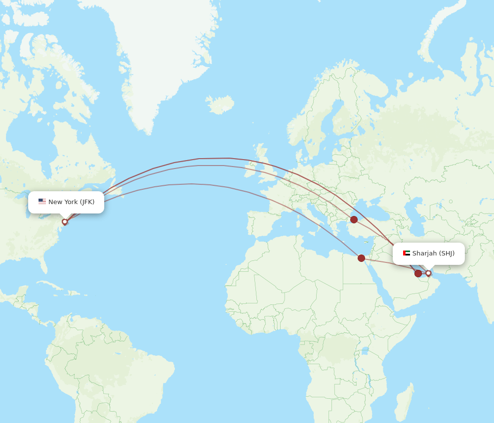 SHJ-JFK flight routes