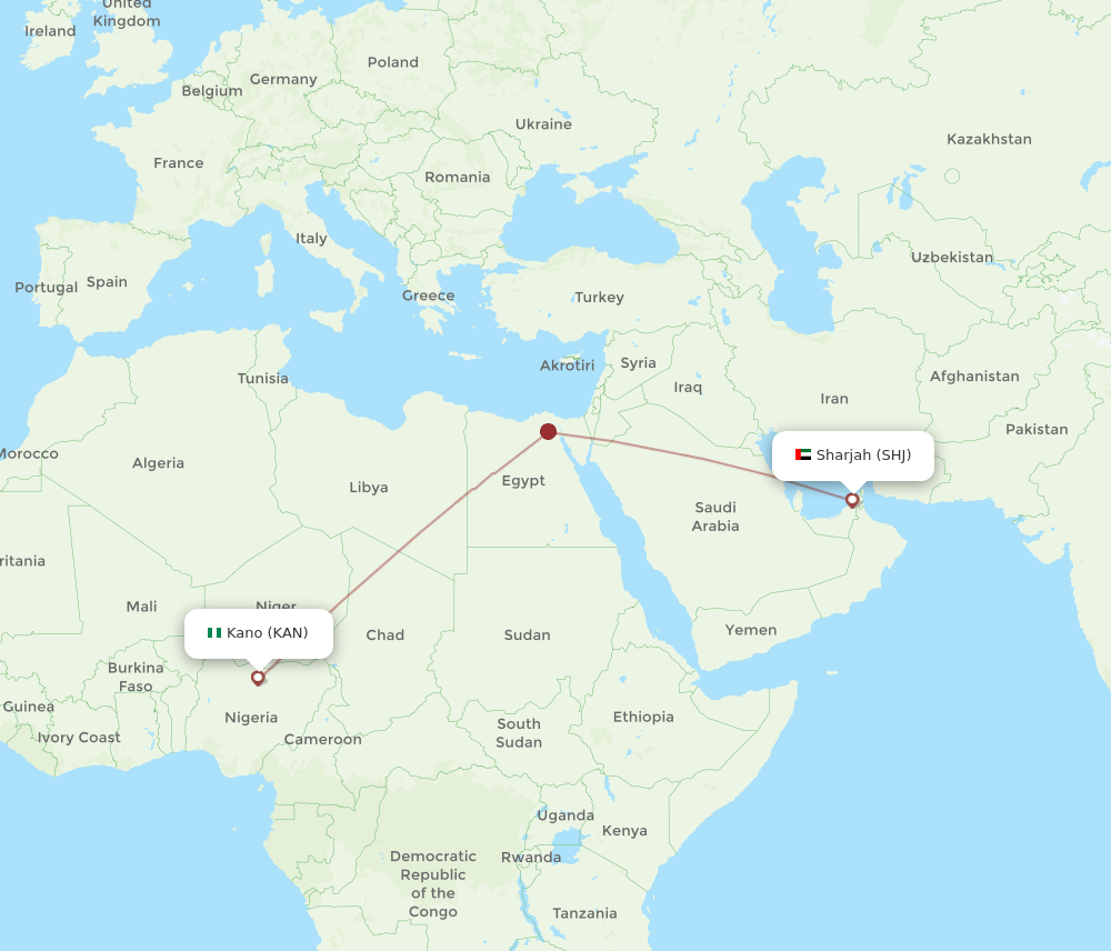 SHJ-KAN flight routes