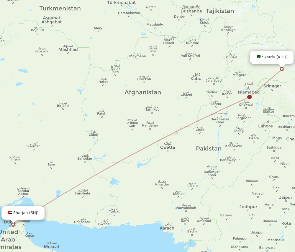 SHJ to KDU flights and routes map