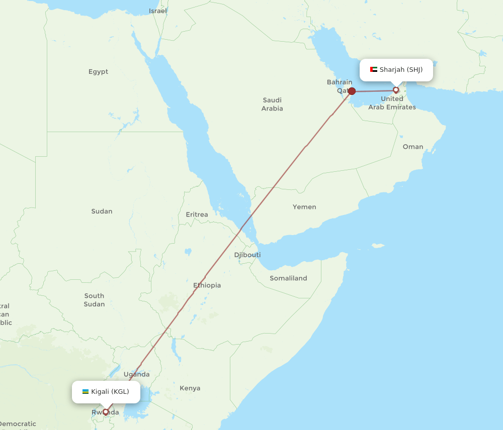 SHJ-KGL flight routes