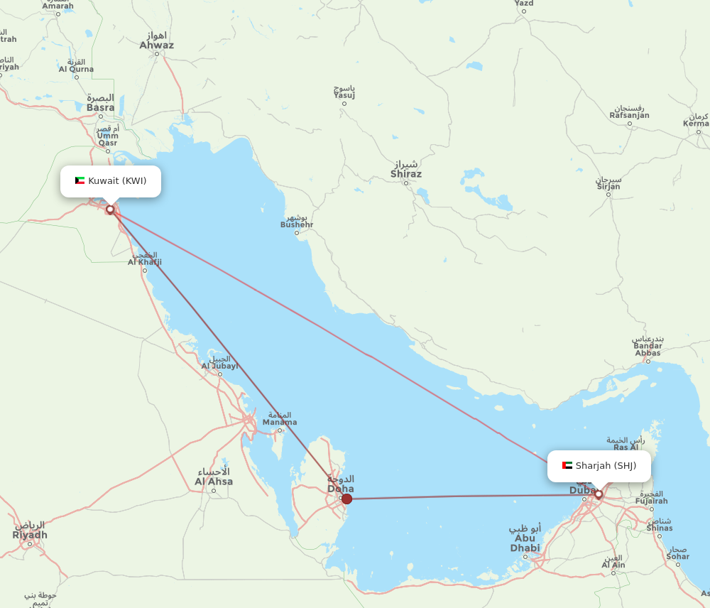 SHJ to KWI flights and routes map