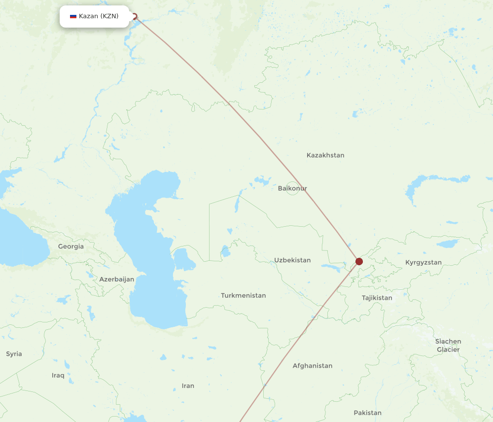 Kazan - Sharjah route map and flight paths