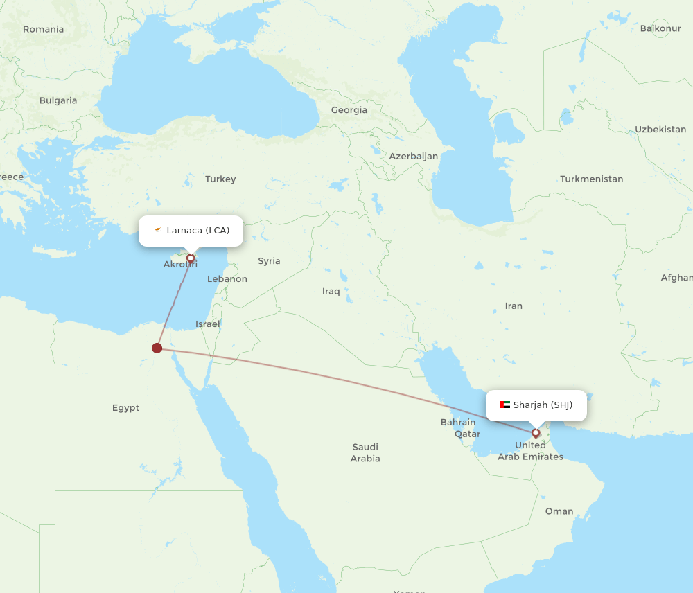 SHJ-LCA flight routes