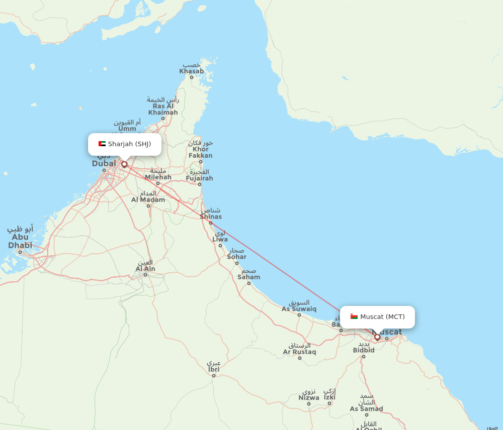 Sharjah - Muscat route map and flight paths