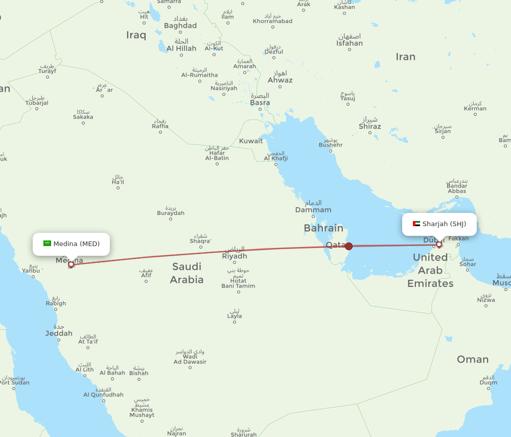 SHJ to MED flights and routes map