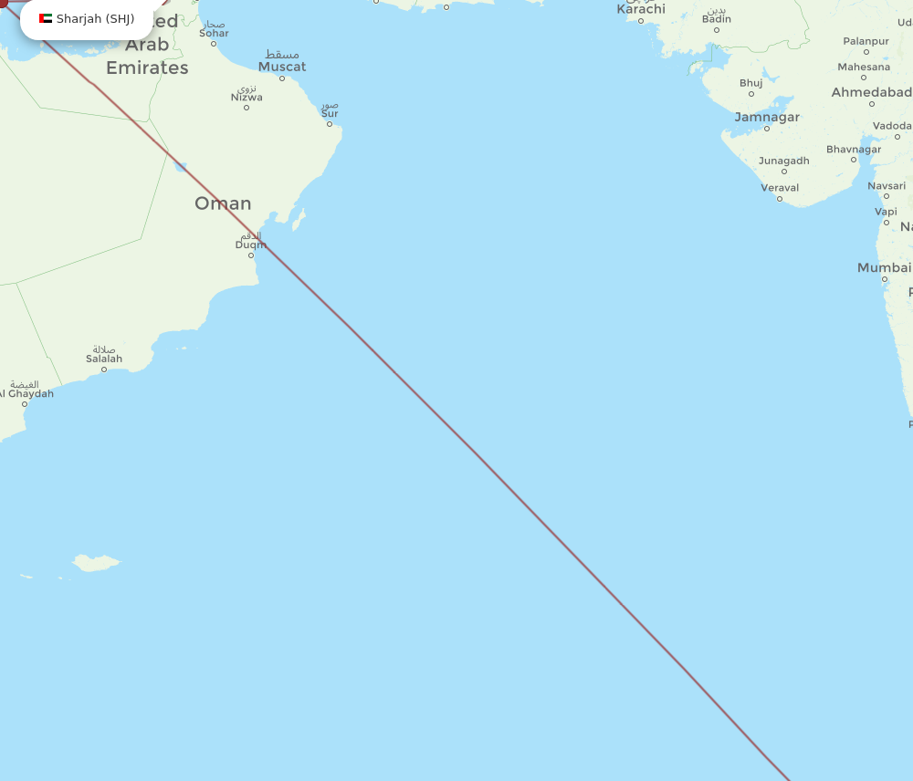 SHJ to MLE flights and routes map