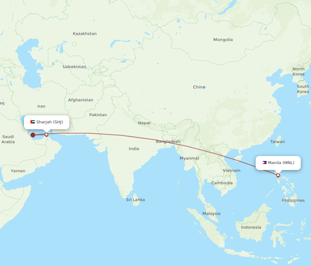 SHJ to MNL flights and routes map