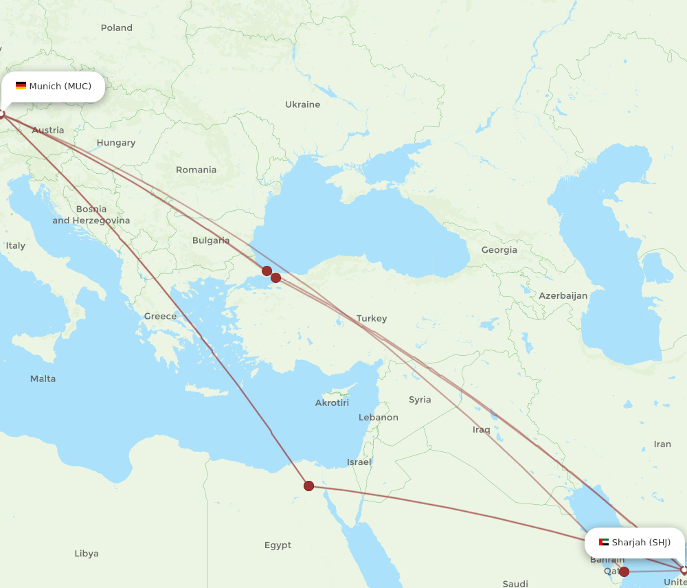 SHJ to MUC flights and routes map