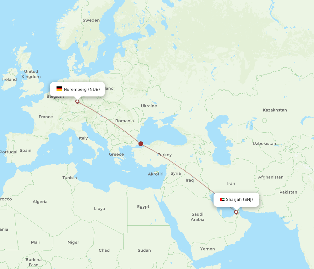 SHJ to NUE flights and routes map