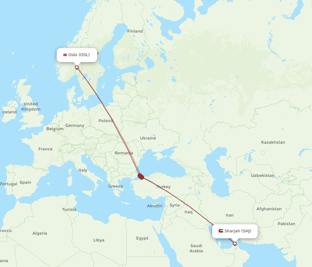 SHJ-OSL flight routes