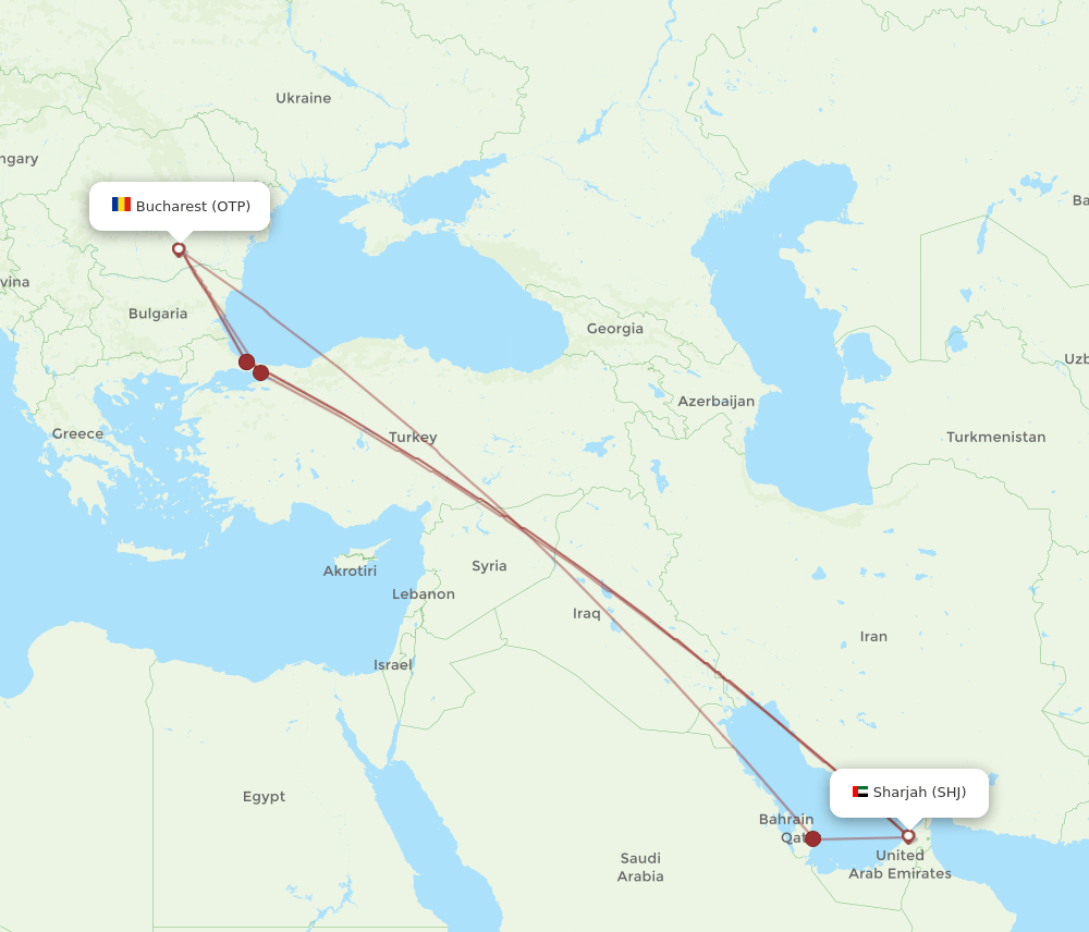 SHJ to OTP flights and routes map