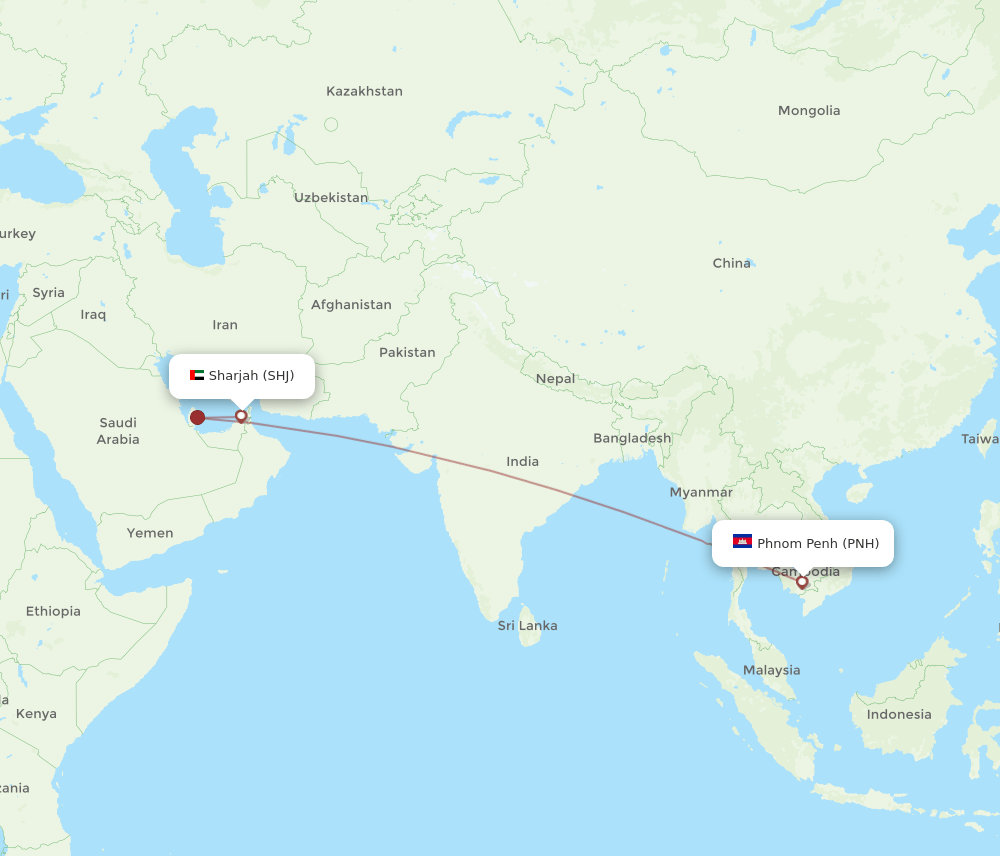 SHJ-PNH flight routes