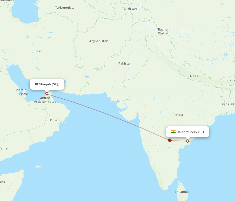 SHJ to RJA flights and routes map